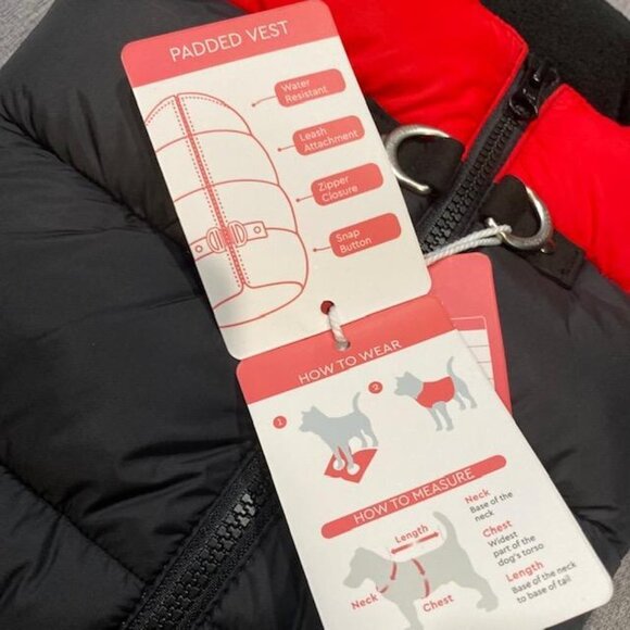 Padded Vest Dog Jacket - Solid Red, Medium - Warm Zip Up Dog Vest Fleece - Picture 7 of 7